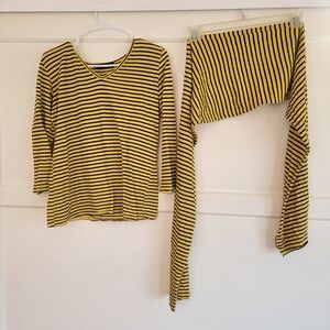 Yellow & Black Striped Top and Scarf Set